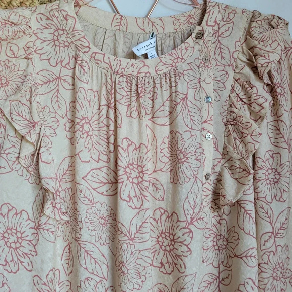 Anthropologie, New Current Air Cream Pink Floral Ruffle Blouse Top Size Large - Picture 11 of 15